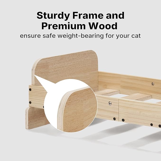 Veehoo Elevated Cat Bed Indoor, Wood Furniture Style Cat Couch Sofa | Indoor cats couch bed, removable washable cover, easy assembly, cozy fluffy cushion