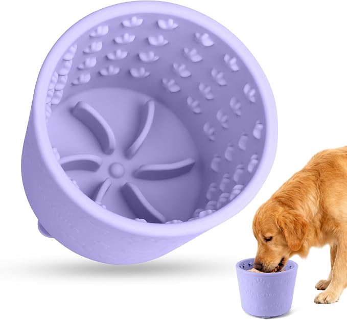 Dog Slow Feeder Lick Bowl, Silicone Dog Bowl with Strong Suction, Purple