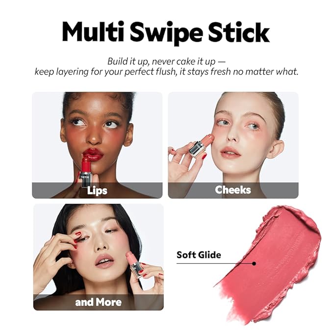 TIRTIR Mood Glider Lip & Blush Stick | Multi Use for Lip and Cheek with Creamy Buildable Texture and Natural Glow Color #06 Fuchsia Flash, 0.13Oz