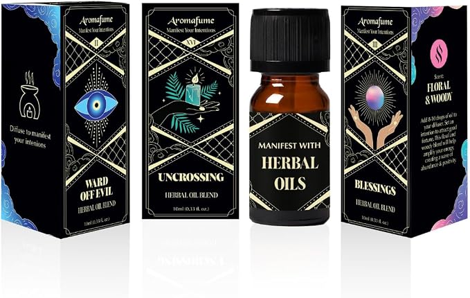 Ward Off Evil, Uncrossing, Blessings Herbal Oil Diffuser Blends by Aromafume | 3 x 10ml/0.33 fl oz| Aromatherapy Oils for Manifestation & Mindfulness | Non-Toxic, Vegan, Cruelty-Free