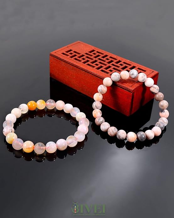 Bivei Natural Gemstone Semi Precious Healing Crystals Handmade Stretchy Round Beads Bracelet,Stocking Stuffers for Women Enhance Positive Energy