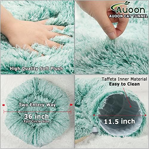 AUOON Plush Cat Tunnel Bed for Indoor Cats, 36" L x 36" W x 11.5" H, Brown