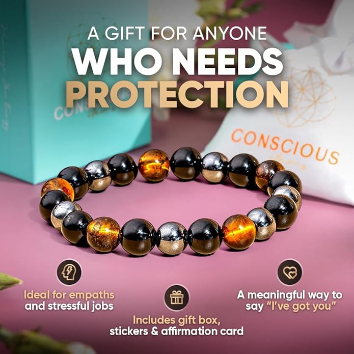 Conscious Items Protection Bracelets for Women & Men, Healing Crystal Bracelet with Natural Stones for Energy Shielding, Grounding, Stress, & Negative Energy Protection