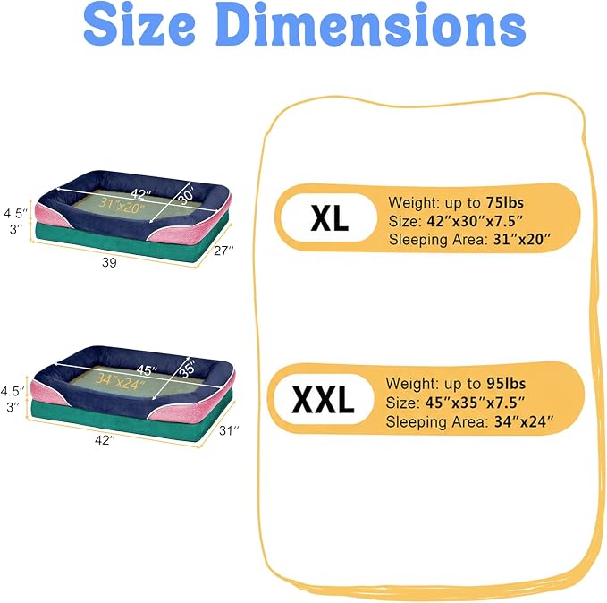 Orthopedic Washable XXL Dog Bed for Extra Large Dogs | Egg Crate Foam, 4-Sided Bolster Support, Waterproof Liner, Non-Slip Bottom, Removable Bolster Cover, 45 x 35 Inch