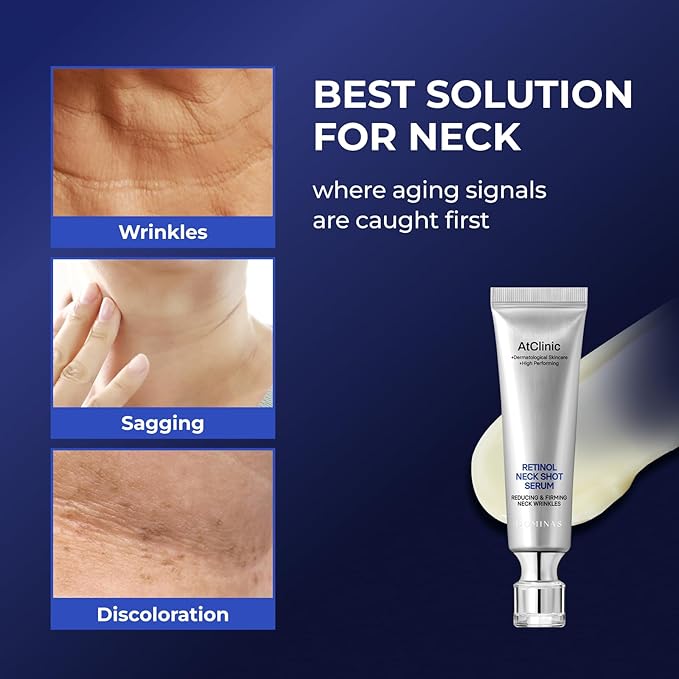 DOMINAS AtClinic Retinol Neck Shot Serum - Neck Pigmentation & Wrinkle Treatment with Retinol, 5 Peptides & Vitamin C, Sagging Skin, Firming & Lifting, Korean Skincare, 1.01 fl oz