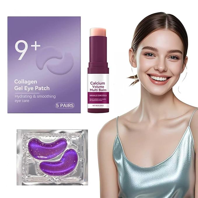 Calcium Multi Balm Stick + Individually Wrapped Hydrogel Under Eye Patches 24PCS 2‑Step Multi‑Area Hydrating Skin Care Set Smoothing the Look of Fine Lines (11, Calcium Balm Stick Eye Patches(11 PCS))