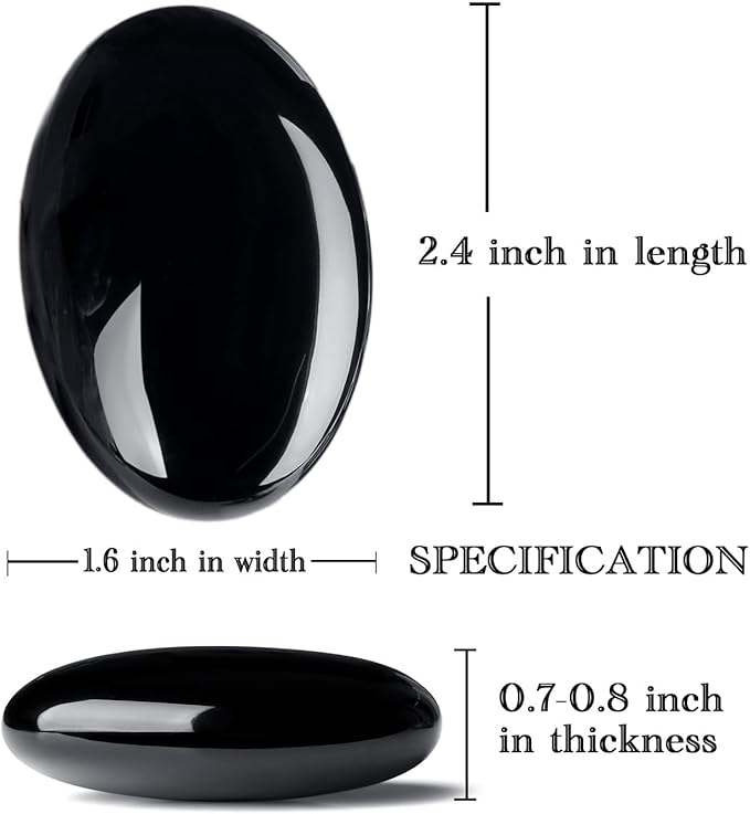 MAIBAOTA 2.4" Large Black Obsidian Crystal Stone Polished Palm Stone Healing Crystals 0.7" Thick Natural Reiki Gemstone Worry Stone Energy Balancing Anxiety Stress Relief Meditation 1 Pc