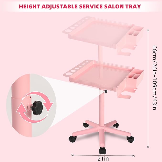 Extension Salon Tray Hair Extension Cart Tray Pink Multi-Function Extensions Rolling Tray with Blow Dryer Holder and Storage Platform