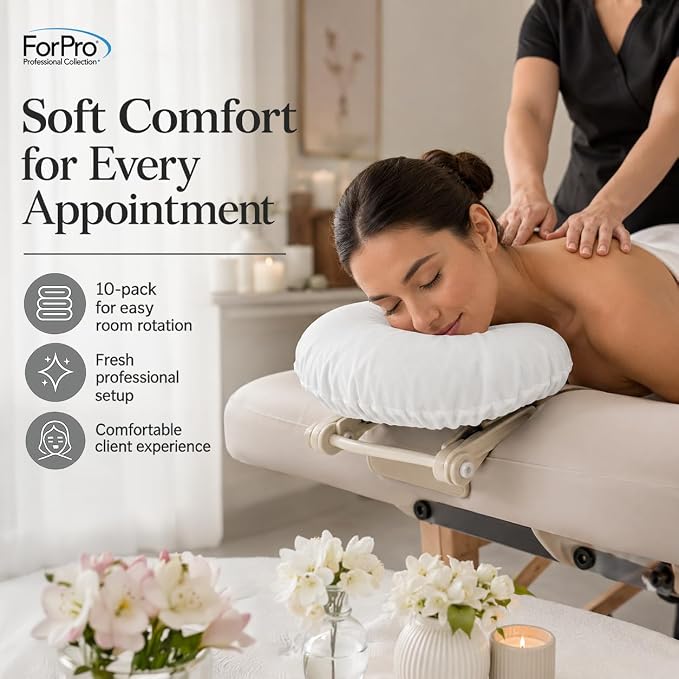 ForPro Premium Microfiber Massage Face Rest Cover, White, Ultra-Light, Stain and Wrinkle-Resistant, for Massage Tables, 10-Count