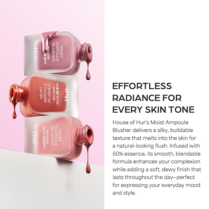 House of Hur Moist Ampoule Blusher with 50% Moisture Essence | Hydrating & Long-Lasting Blush | 0.68fl.oz (9 Shades) - Pink Rosie
