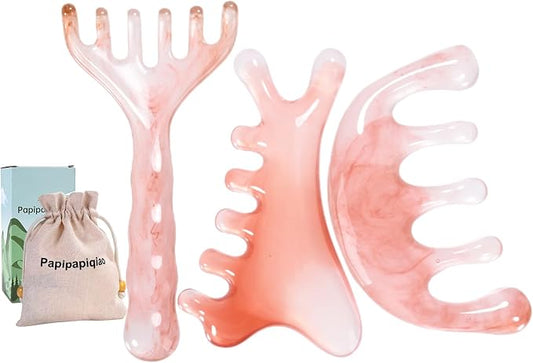 3pcs Scalp Massage Tool Head Massager Gua Sha Comb for Face/Neck/Body/Eye Massage, Promote Lymphatic Circulation Gifts,Pink Resin,Prop 65 Tested Quality