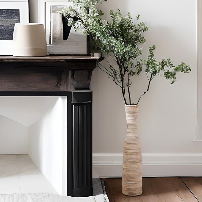 ALMA 16" Tall Skinny Floor Vase, Decorative Thin Vase for Pampas Grass | Ceramic Brown Vase for Flower, Rustic Beige Vase with Narrow Neck, Ideal for Living Room&Fireplace, Gift for Home Decor Lover