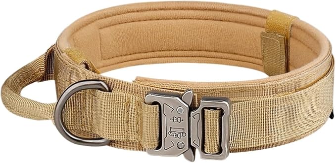 Dog Leash, Pet Products Outdoor Tactical Dog Collar Metal Buckle Breathability Nylon Medium and Large Training Neck(Khaki,Medium)