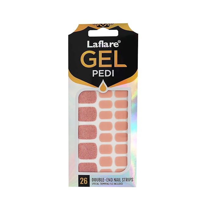 Laflare Gel Pedi Strips, Adhesive Gel Toenail Full Wrap Art Decals Polish Stickers with 26 pcs Double-End Strips Glitter False Toe Nails Including Trimming File (P003, 1)