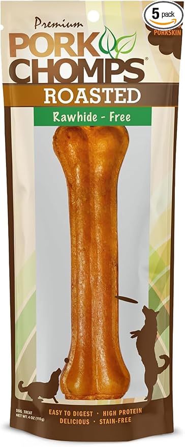Pork Chomps Roasted Pressed Pork Skin Dog Chew, 7-inch Bone, 1 Count (Pack of 5)