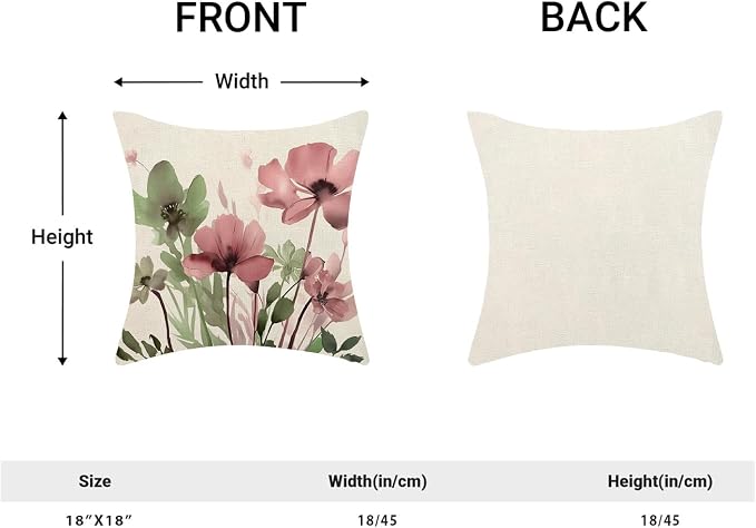 Spring Floral Pillow Covers 18x18 Inches Set of 2 Sage Green Pink Floral Throw Pillow Covers Outdoor Rustic Summer Flower Decoration Pillowcase Farmhouse Decorative Cushion Cover For Home Couch