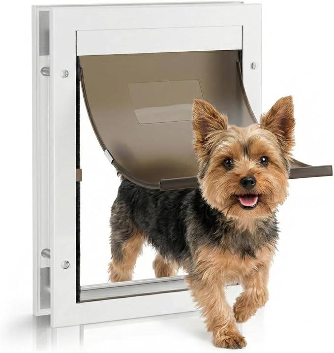 Dog Door for Large Dogs, Large White Aluminum Frame Pet Door with 2-Way Lock, Easy Install on Interior Door/Screen/Wall, Weatherproof Magnetic Flap