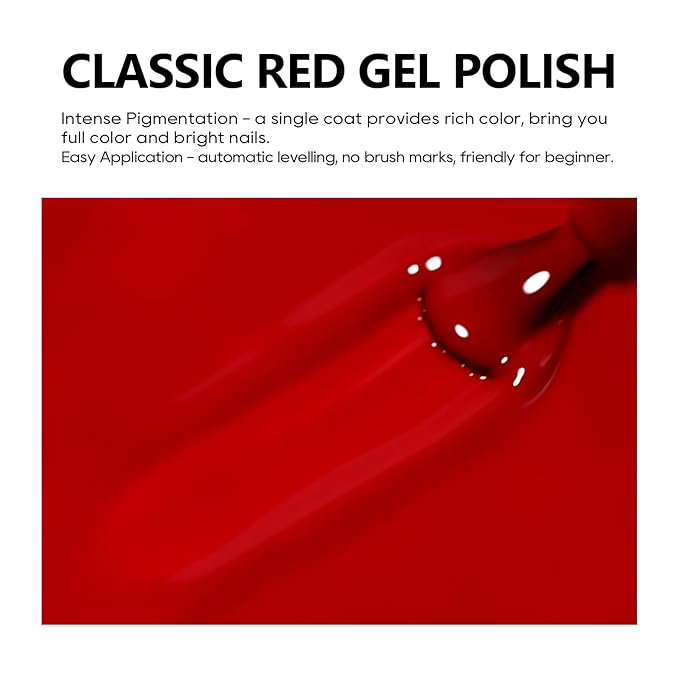 Red Gel Polish 1 Pcs 13ml, Bright Red Gel Nail Polish Red, Neon Red Gel Polish for UV Light Easy to Apply Soak Off Red Nail Polish Manicure Salon DIY at Home Suitable for Beginners