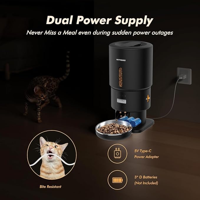 Automatic Cat Feeder - 5L Anti-Clog Cat Food Dispenser Keeps 2-15mm Dry Food Fresh, 10s Voice, 1-6 Meals/Day, Programmable Portions, 180-Day Battery Life, Easy to Clean Auto Pet Feeder for Small Dog