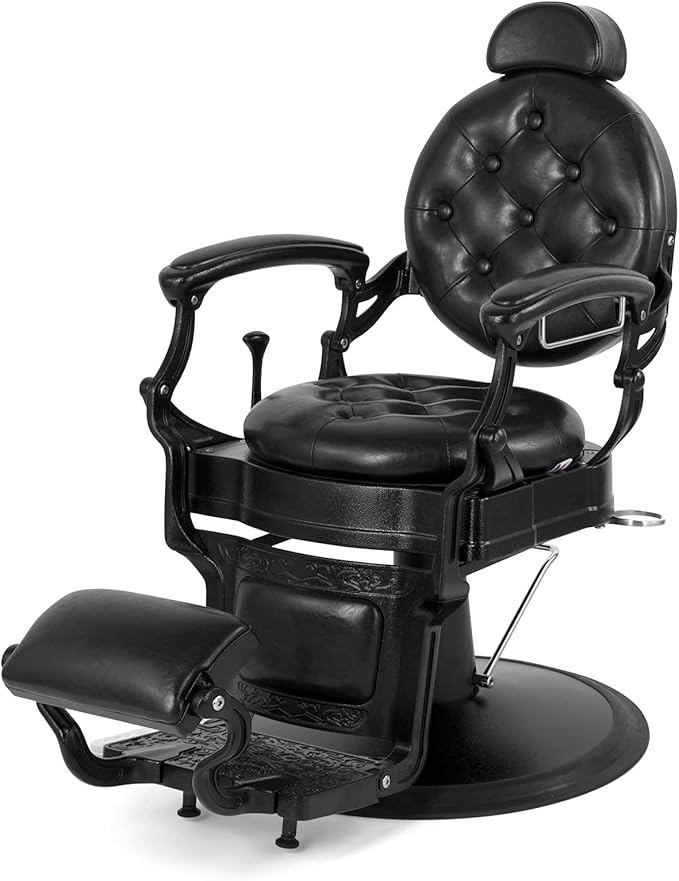 Artist hand Retro Barber Chair Heavy Duty Barber Chairs Vintage Salon Chair Hydraulic Recline Chair Rounded Cushioning Beauty Spa Styling Equipment(Black)