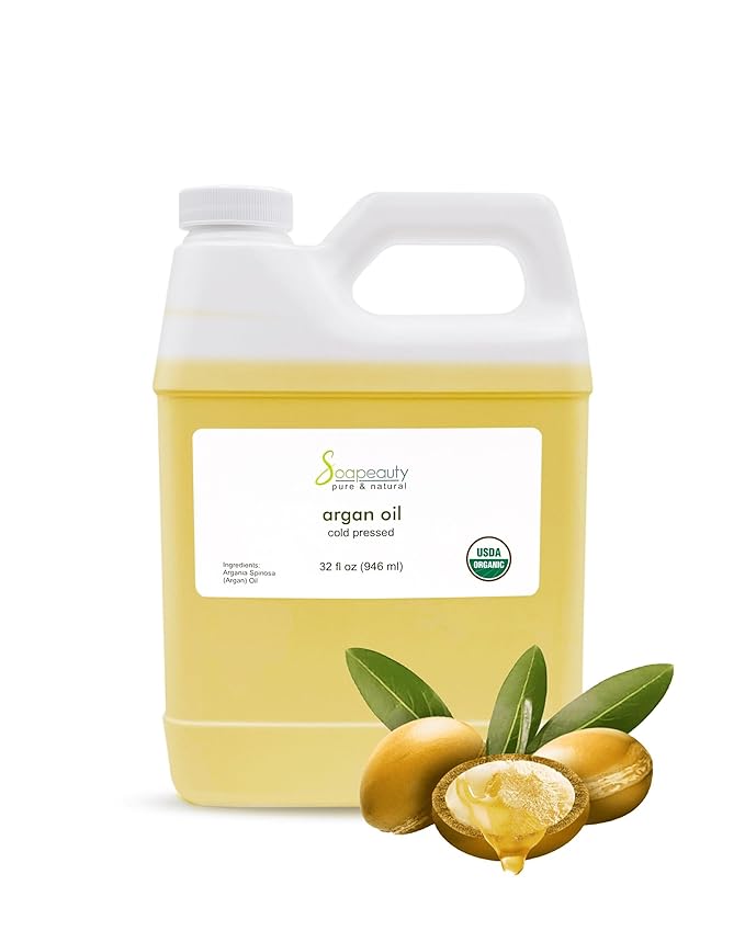Soapeauty Moroccan Argan Oil Unrefined Cold Pressed USDA Certified Organic | 100% Natural & Pure | Carrier for Essential Oils, Moisturizer for Skin, Body, Face, Hair, Nails - 32 Fl Oz