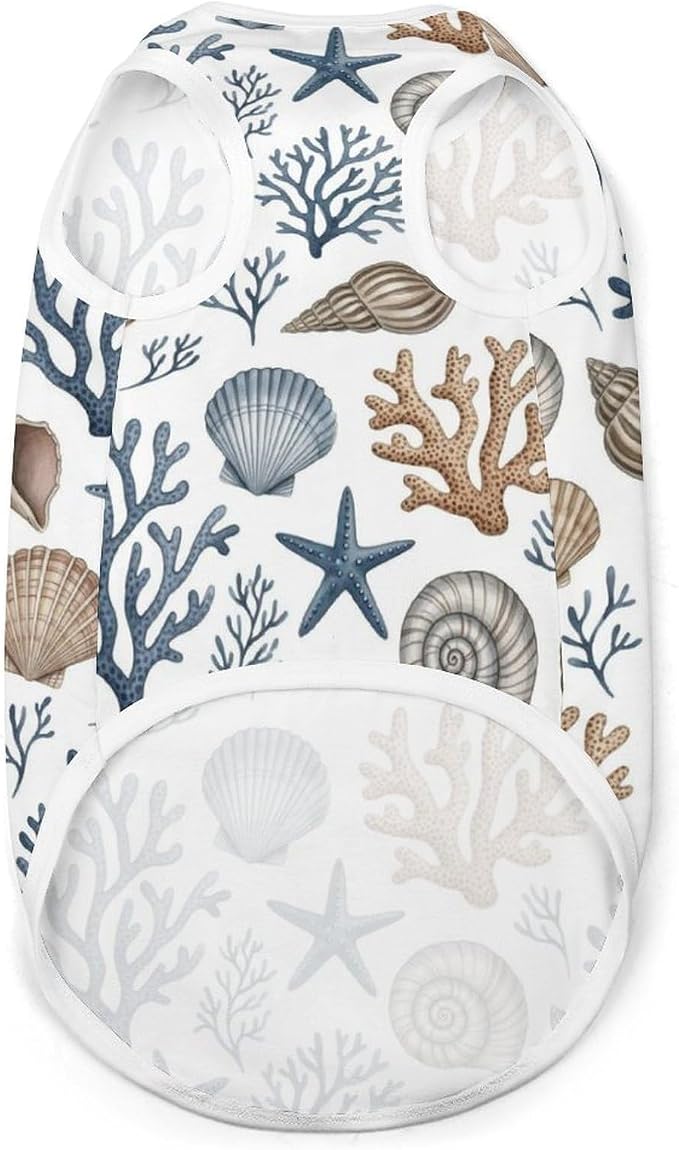 Fashion Puppy T Shirt Vest Soft Light Weight Shirt Ocean Shells Starfish Coastal Blue Grey Beige Brown White Fashion Dog Cat Sweatshirt