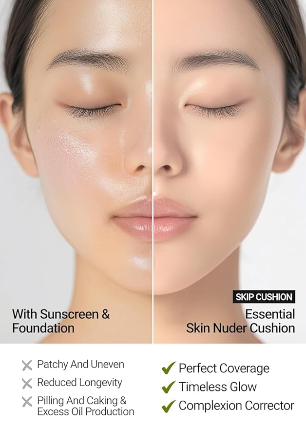 JUNG SAEM MOOL Essential Skin Nuder Cushion | Natural Finish, Buildable Coverage Cushion Foundation by Korean Makeup Artist (Refill Included, SPF 50 | Gift Set with Mool Cream & Puff), 23 Medium Deep