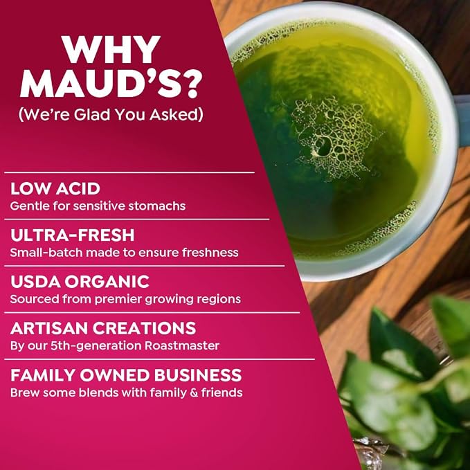 Maud's Organic Matcha Green Tea Pods, 24 ct, Single Serve Tea Pods – 100% Gourmet Blended Tea Leaves, Compatible with Keurig K Cups Maker