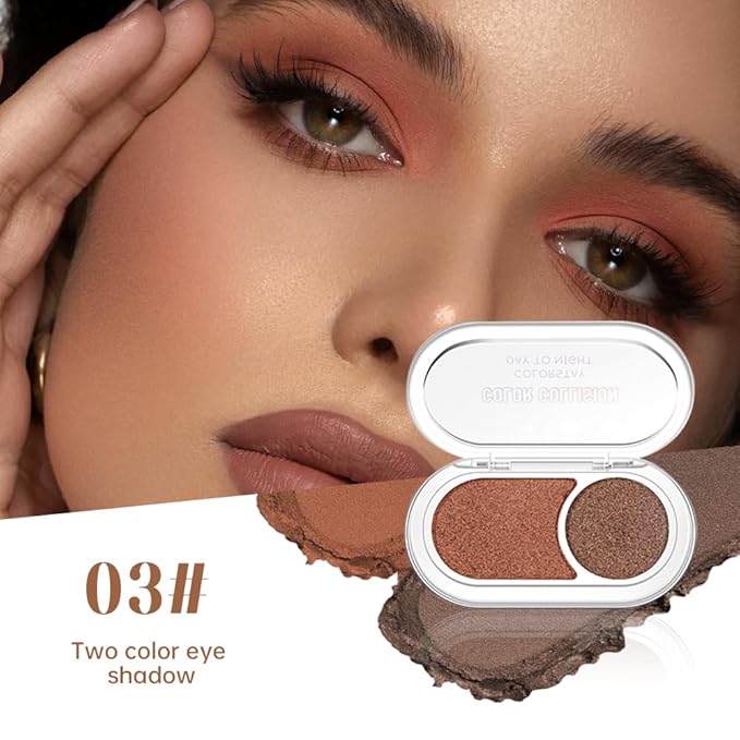 Dual-Color Pearl Eyeshadow Palette – High Pigment Shimmer Eyeshadow Duo,Brown & Brownish Red Shimmer Eye shadow , Silky Blendable Texture, Waterproof Long-Lasting Eye Makeup for Daily & Glam Looks 03#