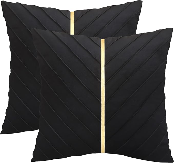 Velvet Throw Pillow Covers 26x26 inch Pack of 2 Gold Decor Black | Soft Solid Pillow Covers,Modern Luxury Home Decor,for Couch Chair Sofa Bedroom Livingroom,Hidden Zipper,Ideal Gift,Easy Care