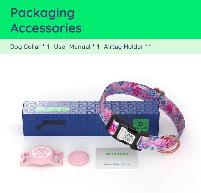Airtag Dog Collar,with Waterproof airtag Holder，Original Stylish Cute Pattern Design.QR Code ID Buckle，Comfortable Soft Cotton for Small Medium Large Dogs