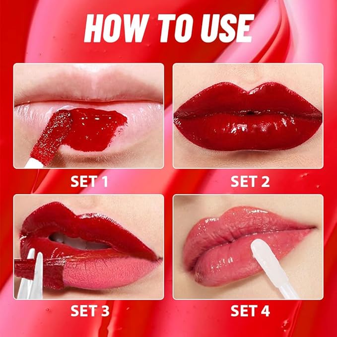 Vivid Burgundy Lip Stain Peel Off Lip liner and Lip oil with Tweezer, Dual-Ended Peel Off Lip Stain Tattoo, Highly Pigmented Long Lasting Waterproof, Transfer-proof for All Skin Types, 04#