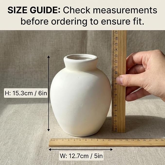 Ceramic Vase | 6 Inch White Vase Pottery Rustic Farmhouse Boho Vase for Home Decor, Table, Living Room, Bathroom, Shelf, Mantel Decoration, Wedding (6'' Retro)