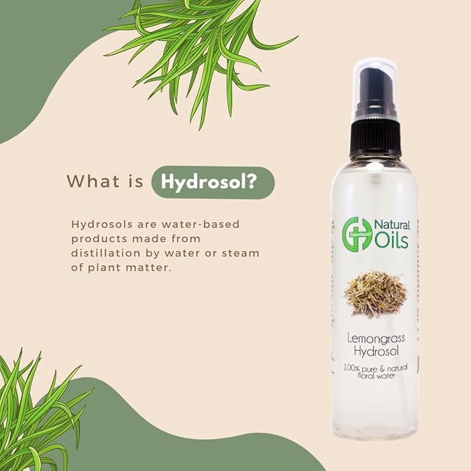 GreenHealth Lemongrass Hydrosol (Floral Water) - 8 fl oz Plastic Jug w/Cap - 100% Pure (NOT Oil)