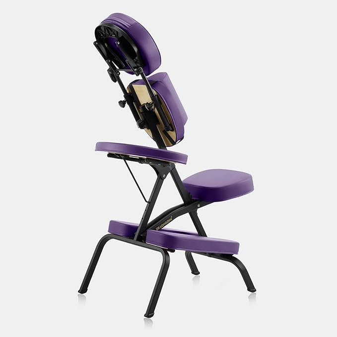 Aluminum Light-Weight Adjustable Folding Portable Travel Massage Chair with Backpack 402 Keanu (English Violet)