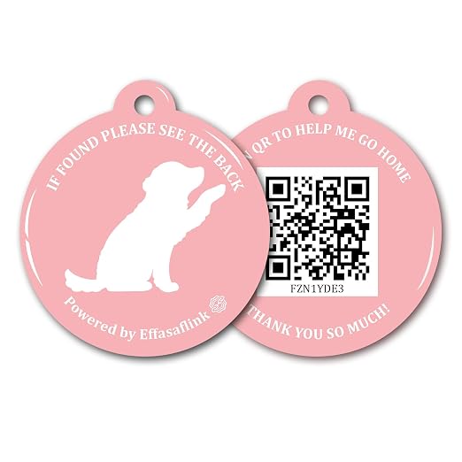 RFID 134.2Khz & QR Code Pet ID Tag, Collar Tag, Dual Function - Scan QR for Helping Lost Pets Go Home, Replace RFID Microchip for Smart Auto Pet Door and Feeder (Pink-Dog)