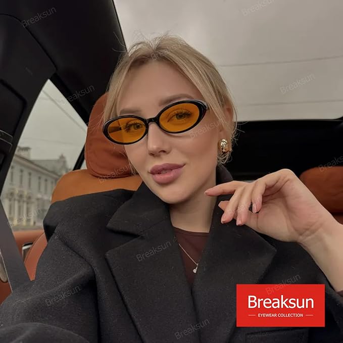 Breaksun Retro Oval Sunglasses for Women Men Fashion Small Oval Sunglasses 90s Vintage Shades