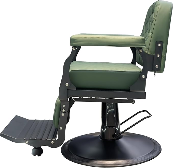 Barber Chair for Hair Stylist, Heavy Duty Salon Chair Supports up to 550lbs, Black Barber Chair Reclining, 360 Degree Swivel for Professional Salon (Green)