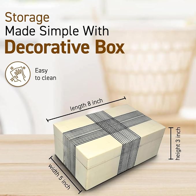 Perilla Home ﻿Home Decor Decorative Storage Wooden Box Small Wooden Organizer Tool Stash Card Craft Trinket Memory Keepsake Jewelry Box for Men and Women, Thin Line, Gifts For All Black & Off White