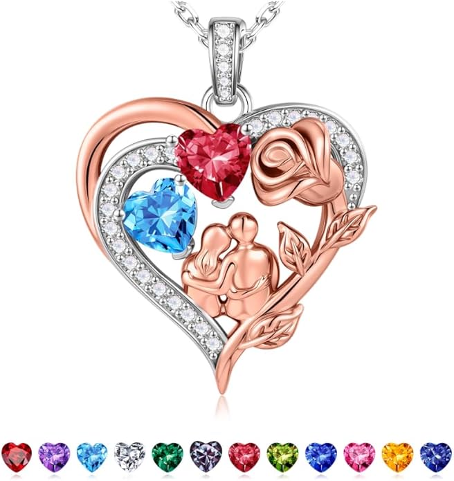 Iefil Valentines Day Gifts for Her - 925 Sterling Silver Birthstone Necklace for Women, Anniversary Birthday Gifts for Wife Girlfriend Mom