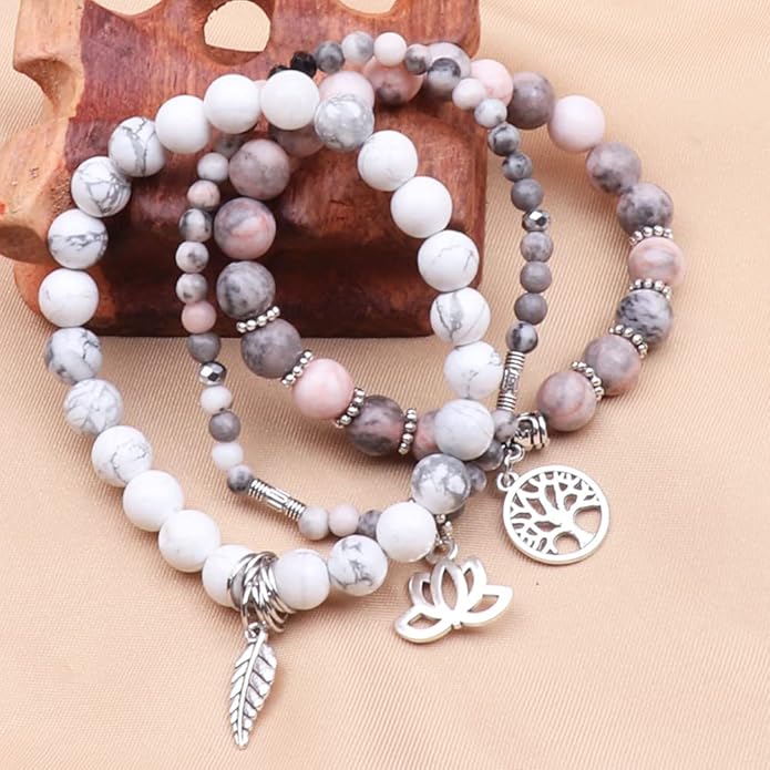 UEUC Tree of Life Yoga Healing Stone Bracelets,Multilayer Lotus Chakra Stone Reiki Bracelet Sets,Anxiety Crystal Natural Stone,for Women Stress Relief