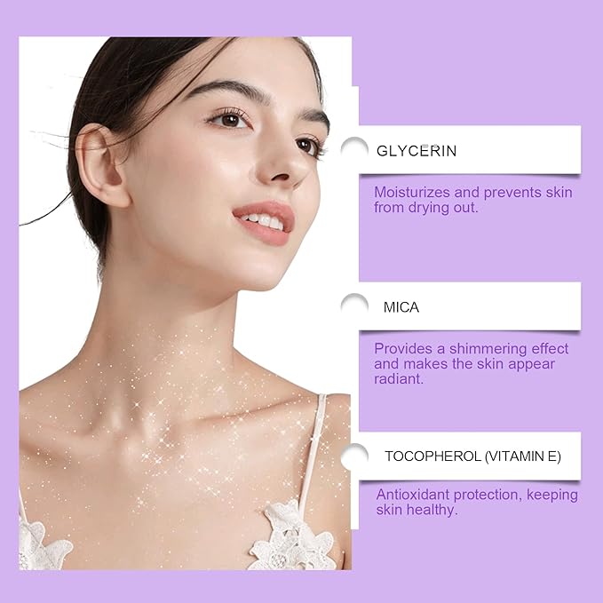 Body Glitter Spray with Mica & Tocopherol, Long Lasting Shimmer Formula for Body, Face, Hair & Clothes, Quick-Drying Sparkling Spray for Cocktail, Cosplay, Party, Festivals, Special Events