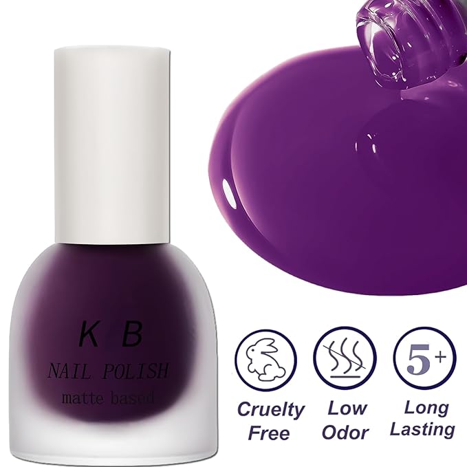 Matte Purple Nail Polish Quick Dry, Vegan Non Toxic Purple Fingernail Polish for Women Girls, Dark Matte Finish
