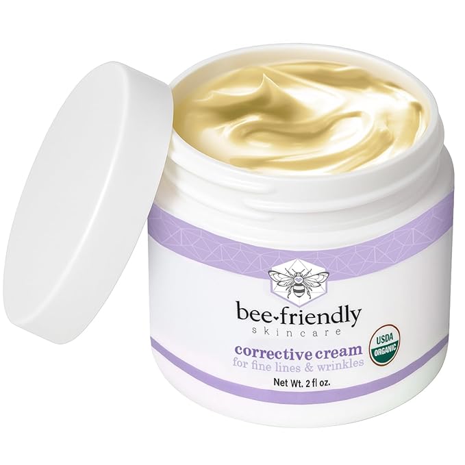 BeeFriendly Organic Corrective Cream, USDA Certified Face Moisturizer Rich Revitalizing Night Cream For Sensitive Skin Aids With Fine Lines, Wrinkles, Crows Feet, Eyes, Face, Neck 6 oz (3 Jars in box)