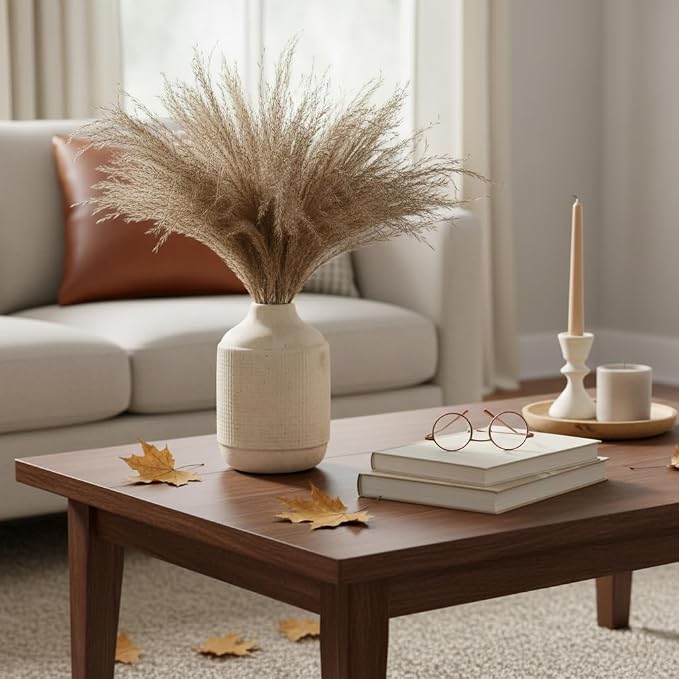 SIDUCAL Ceramic Rustic Farmhouse Vase | 7 Inch Pottery Decorative Flower Sand Glaze Finish Boho Vase for Home Decor, Table, Living Room, Bathroom Decoration, Shelf Decor, Mantel, White