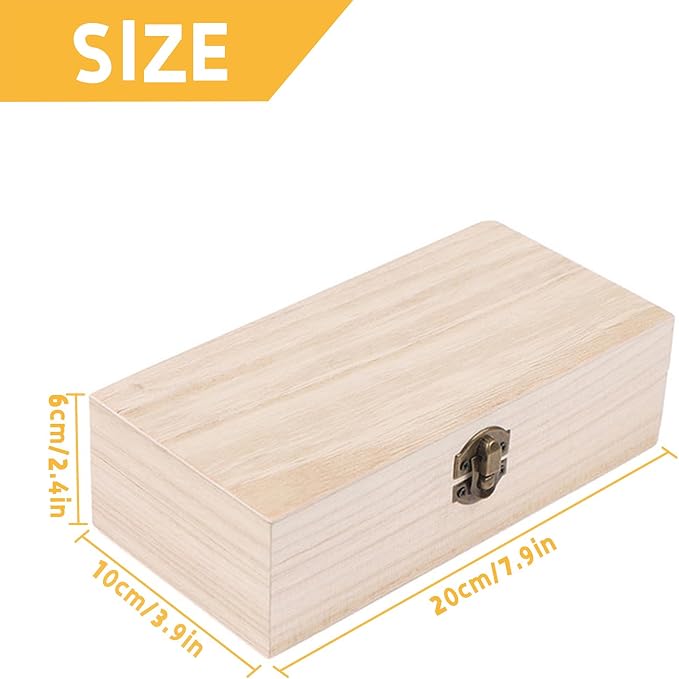 2PCS Wooden Box with Hinged Lid Small Wooden Box Vintage Wood Box Wooden Storage Box Keepsake Boxes with Lids Jewelry Box Wooden Gift Box Decorative Box 7.87 x 3.93 x 2.36 inch (Nature)