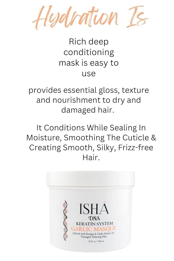 ISHA DNA Conditioner - Infused with Keratin and Garlic Extract For Damaged Thinning Hair - Stops Hair Loss and Promotes Growth - Deep Conditioning - Sulfate and Paraben Free-946ml