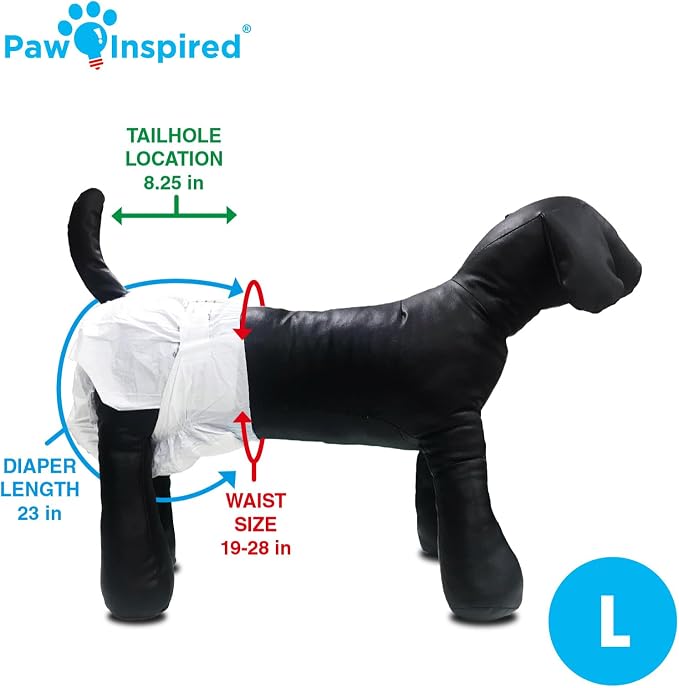 Paw Inspired Disposable Female Dog Diapers, Large Size, 144 Count | Ultra Protection, Adjustable Fasteners, Comfortable Fit, Leakproof Core, For Dogs in Heat, Excitable Urination, Incontinence