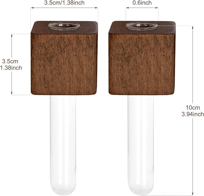 Magnetic Test Tube Flower Vases for Refrigerator, Set of 2 | 2-Pack wooden magnetic vases in a dark wood finish for fresh cuttings and plant propagation. Plant not included.