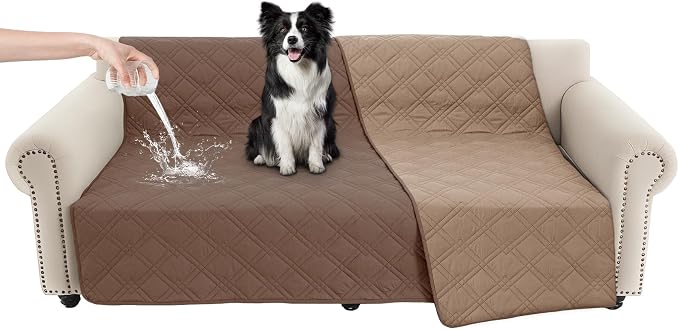 100% Waterproof Washable Dog Blanket，Dark Brown+Taupe， 68"x82" | ,7-Layer Reversible Couch Covers for Dogs Met for Sofa Furniture Car Camping